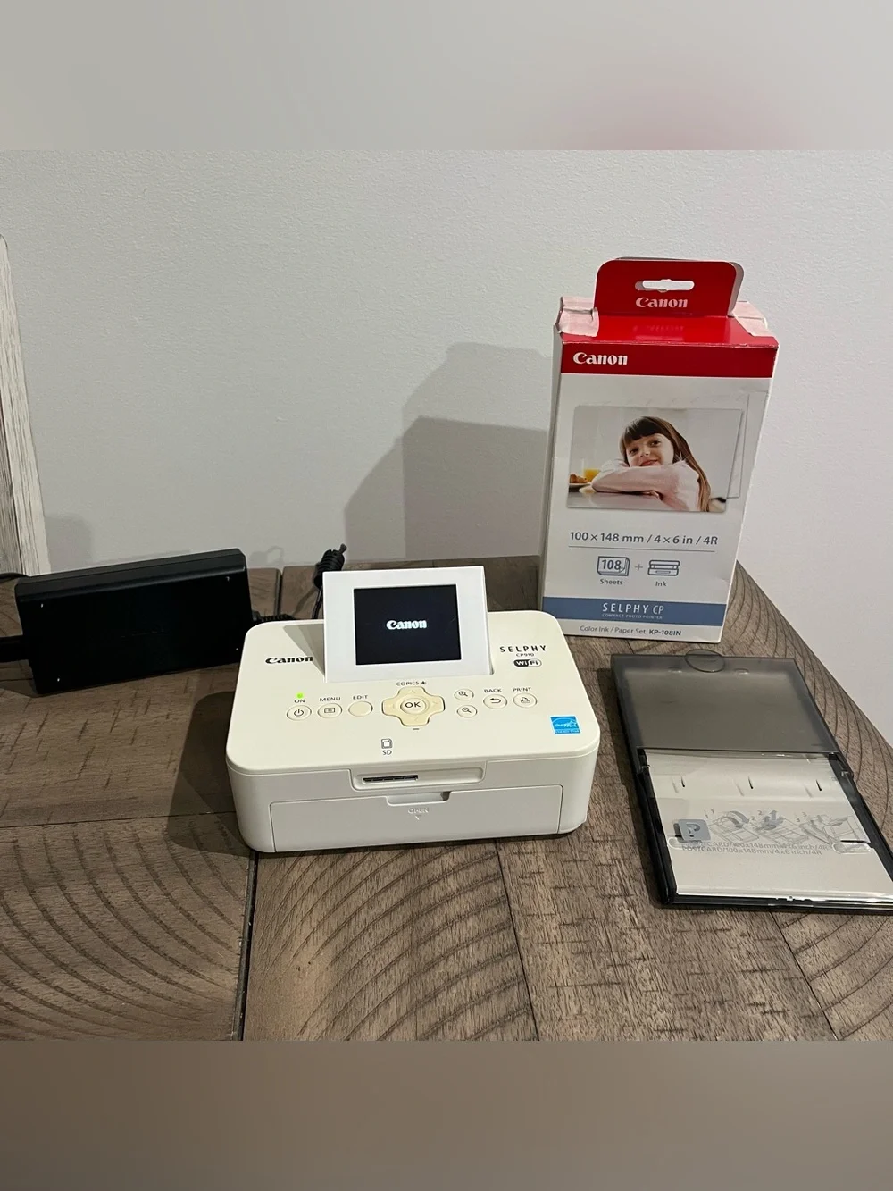 Canon SELPHY CP910 Compact WiFi Photo Printer - White Bundle Ink + Photo Paper